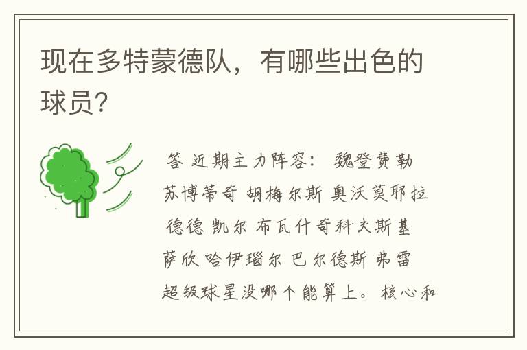 现在多特蒙德队,有哪些出色的球员?