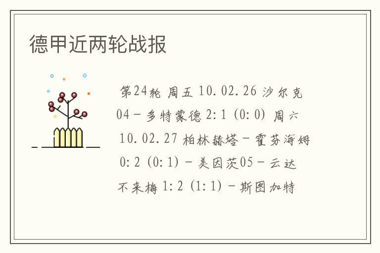 德甲近两轮战报