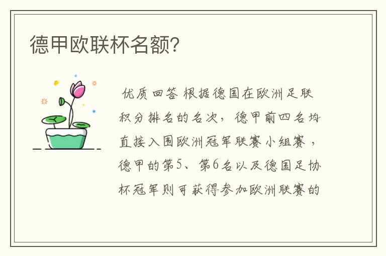 德甲欧联杯名额?