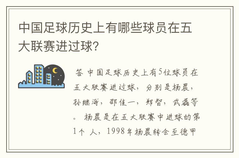中国足球历史上有哪些球员在五大联赛进过球?