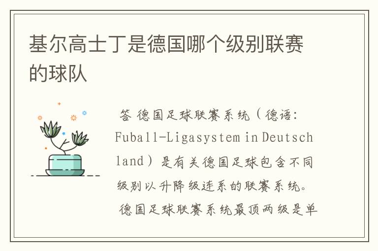基尔高士丁是德国哪个级别联赛的球队