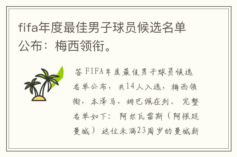 fifa年度最佳男子球员候选名单公布:梅西领衔。