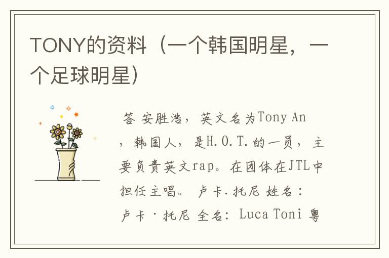 TONY的资料(一个韩国明星,一个足球明星)