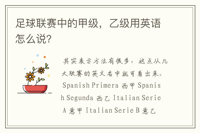 足球联赛中的甲级，乙级用英语怎么说？
