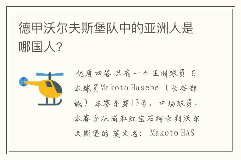 德甲沃尔夫斯堡队中的亚洲人是哪国人?