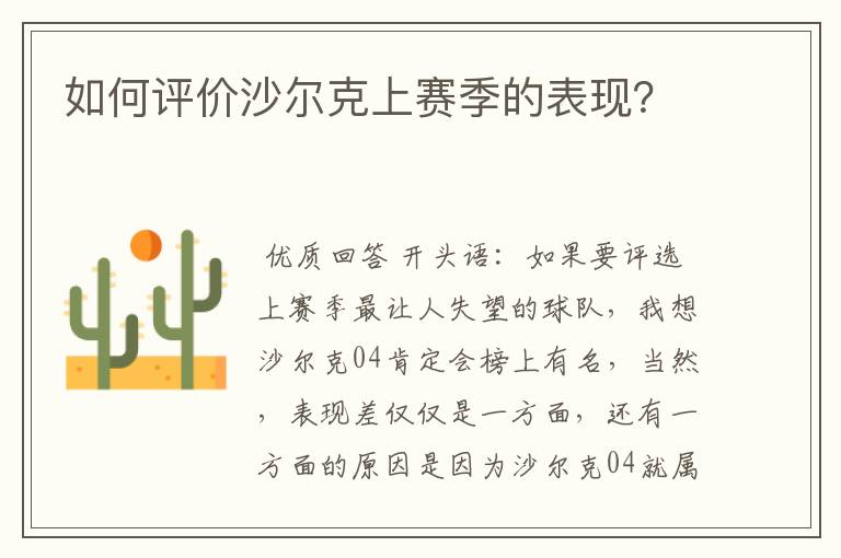 如何评价沙尔克上赛季的表现?