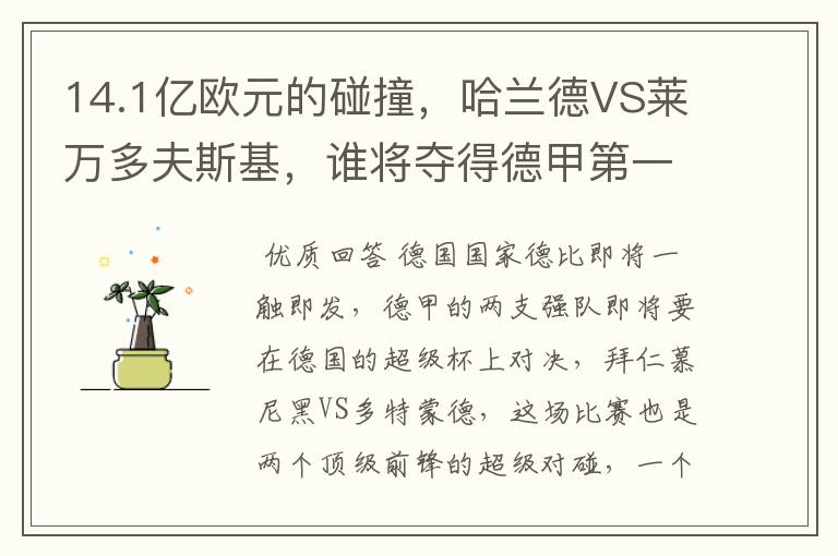 14.1亿欧元的碰撞,哈兰德VS莱万多夫斯基,谁将夺得德甲第一冠