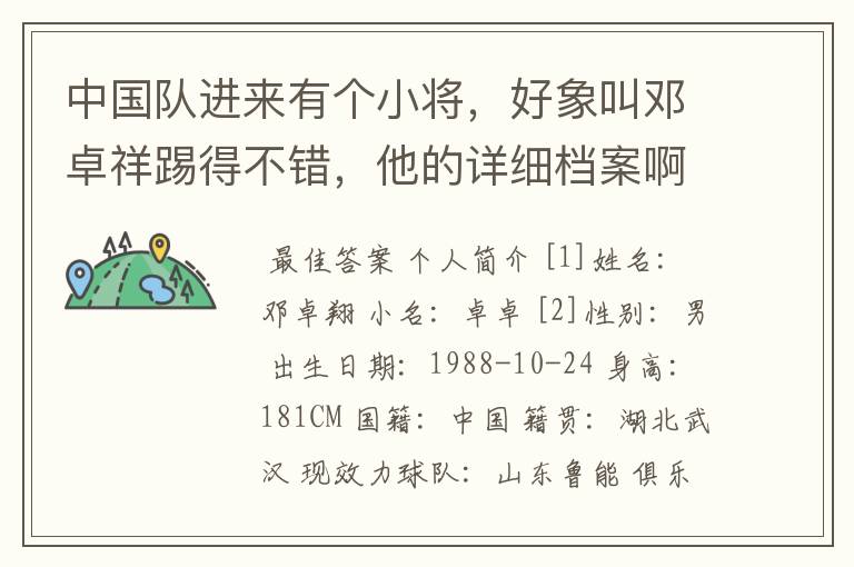 中国队进来有个小将,好象叫邓卓祥踢得不错,他的详细档案啊?
