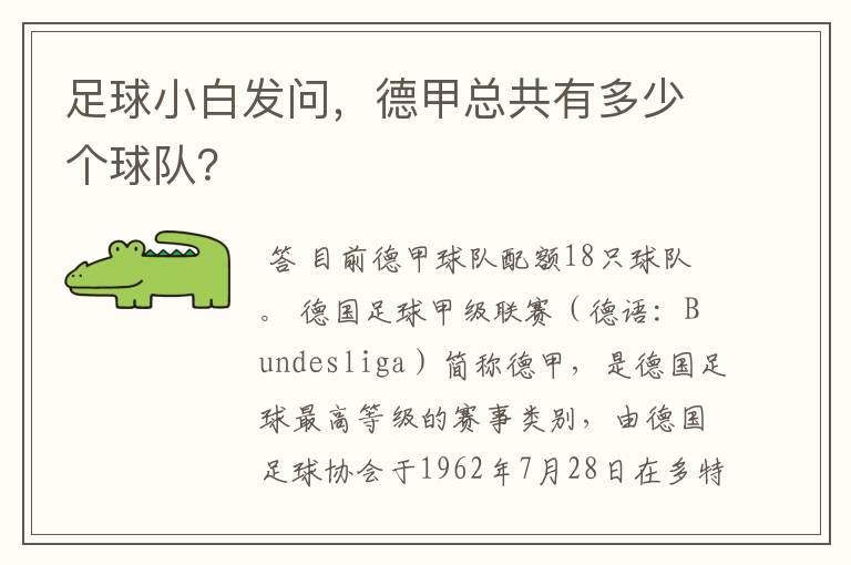 足球小白发问,德甲总共有多少个球队?