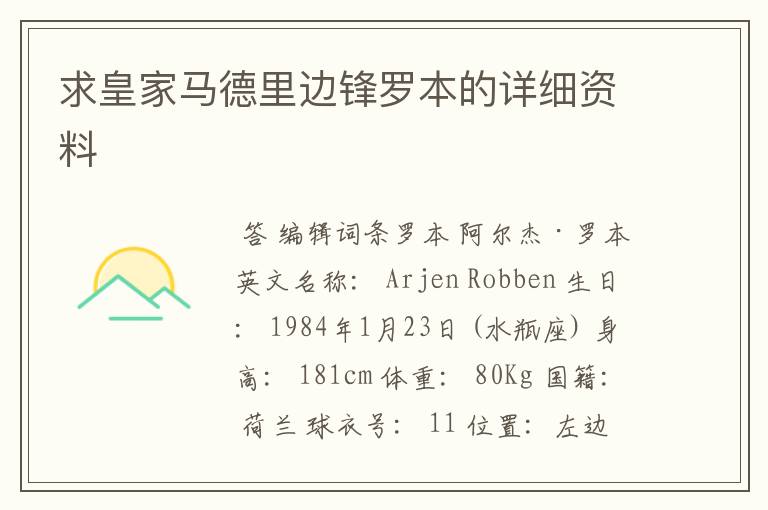 求皇家马德里边锋罗本的详细资料