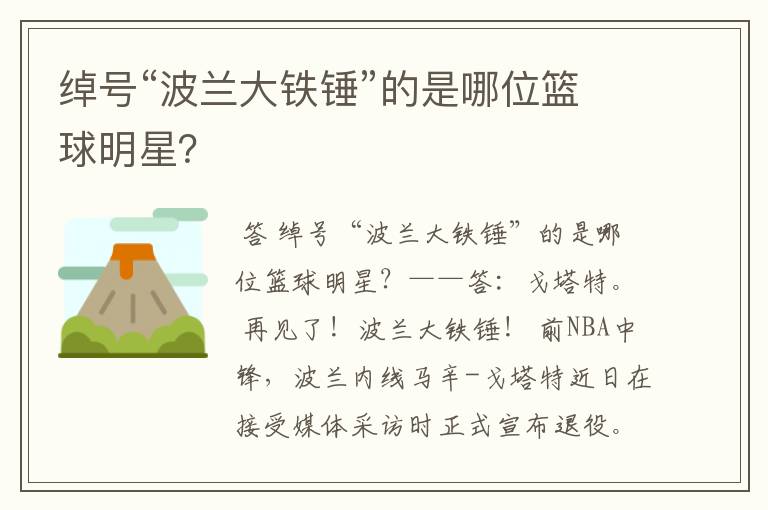 绰号“波兰大铁锤”的是哪位篮球明星?