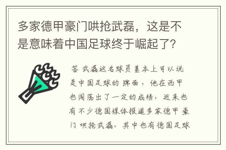 多家德甲豪门哄抢武磊,这是不是意味着中国足球终于崛起了?