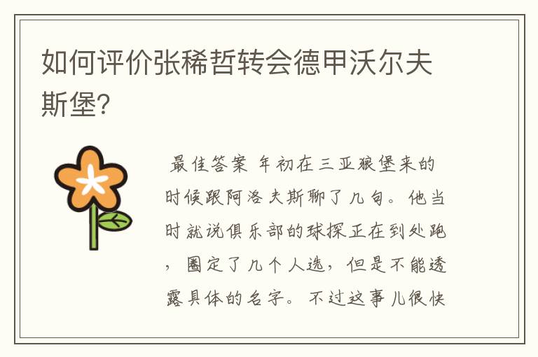 如何评价张稀哲转会德甲沃尔夫斯堡?