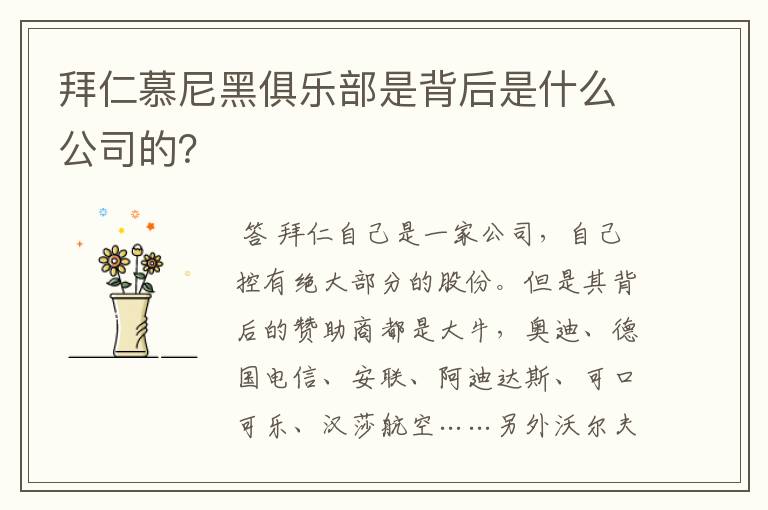 拜仁慕尼黑俱乐部是背后是什么公司的?