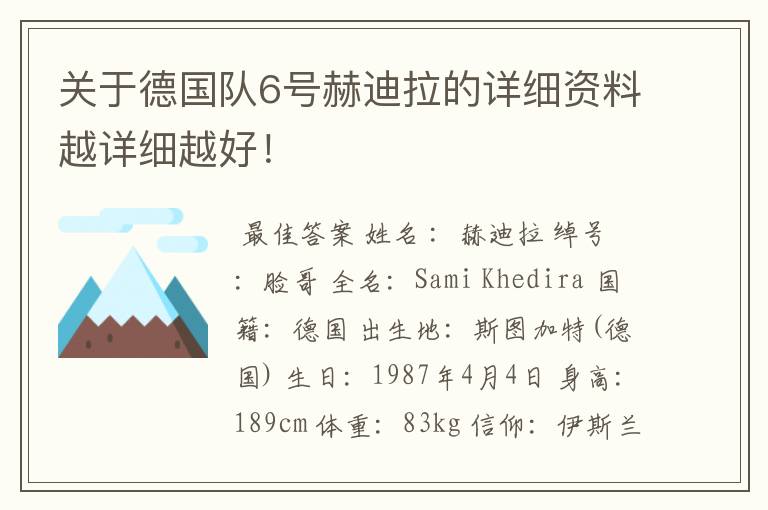 关于德国队6号赫迪拉的详细资料越详细越好！