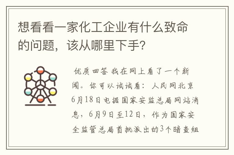 想看看一家化工企业有什么致命的问题,该从哪里下手?
