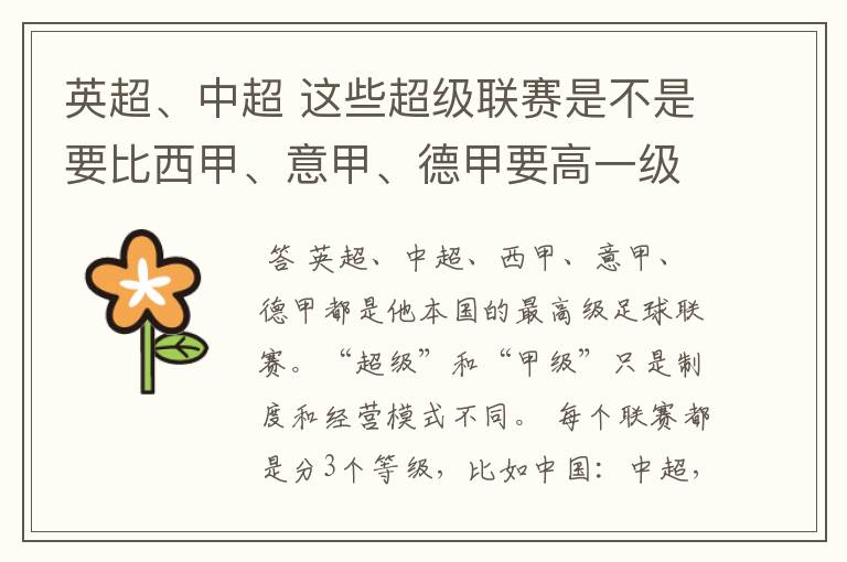 英超、中超 这些超级联赛是不是要比西甲、意甲、德甲要高一级别啊!还是规模更大一些?超级连赛高于甲级联