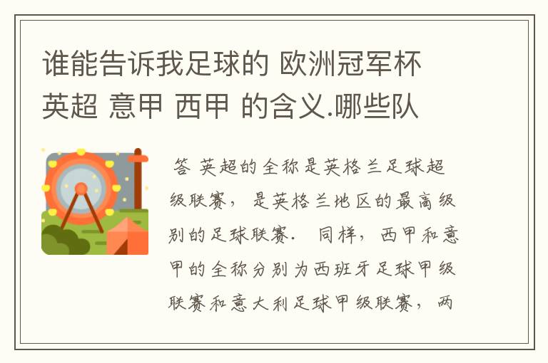 谁能告诉我足球的 欧洲冠军杯 英超 意甲 西甲 的含义.哪些队 怎么进行比赛的.