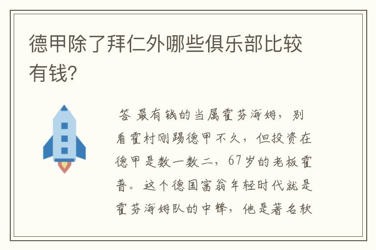 德甲除了拜仁外哪些俱乐部比较有钱?
