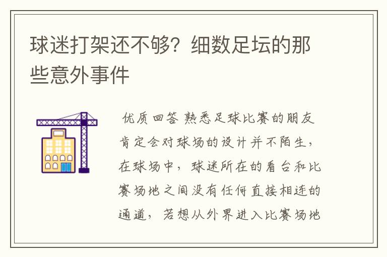 球迷打架还不够?细数足坛的那些意外事件