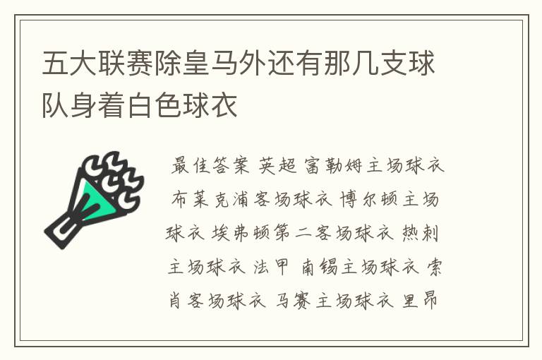 五大联赛除皇马外还有那几支球队身着白色球衣