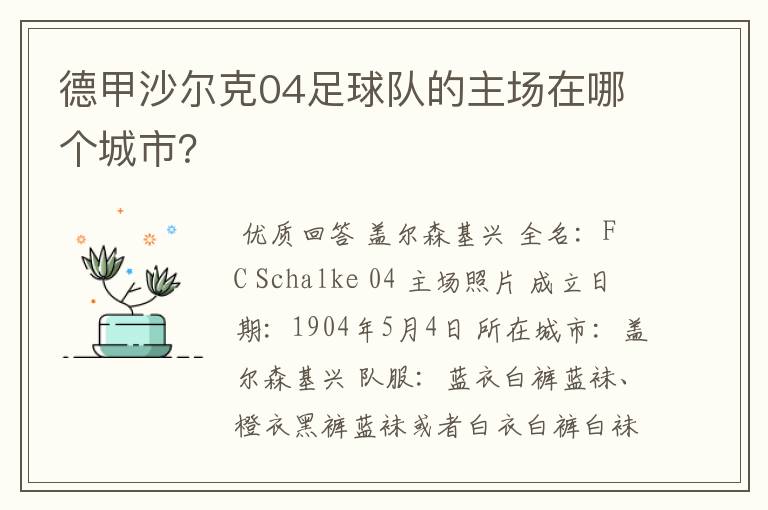 德甲沙尔克04足球队的主场在哪个城市?