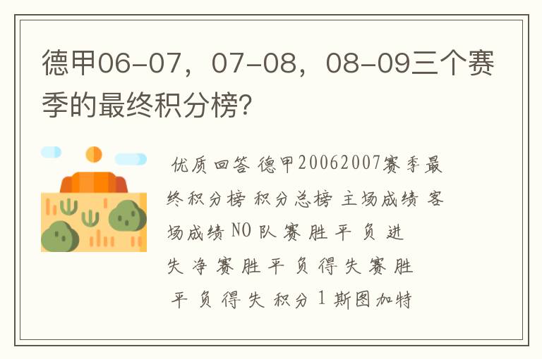 德甲06-07,07-08,08-09三个赛季的最终积分榜?