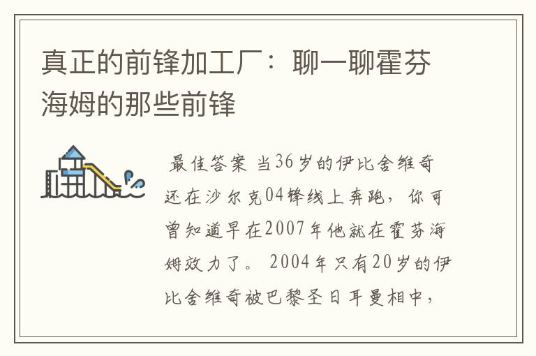 真正的前锋加工厂:聊一聊霍芬海姆的那些前锋