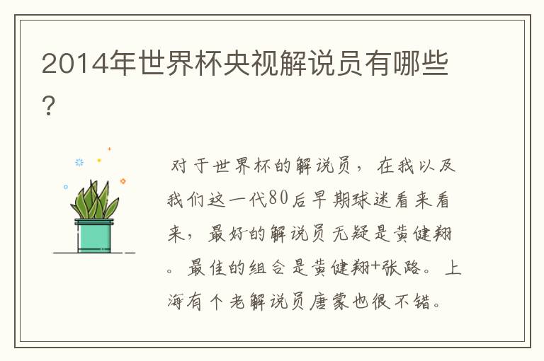 2014年世界杯央视解说员有哪些?