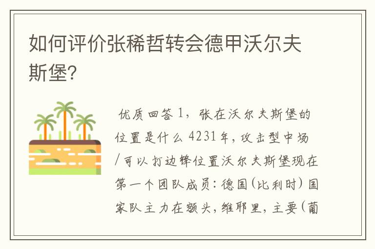 如何评价张稀哲转会德甲沃尔夫斯堡?