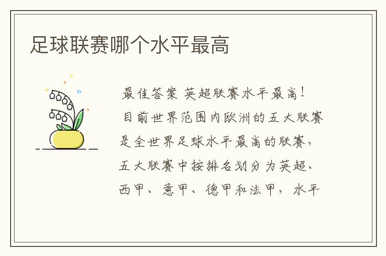 足球联赛哪个水平最高