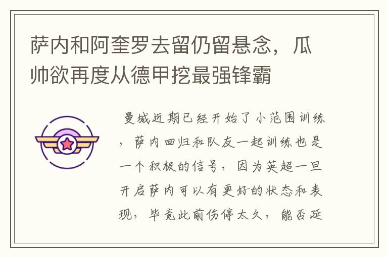 萨内和阿奎罗去留仍留悬念,瓜帅欲再度从德甲挖最强锋霸