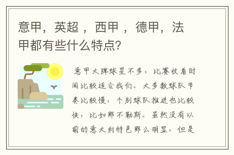 意甲,英超 ,西甲 ,德甲,法甲都有些什么特点?