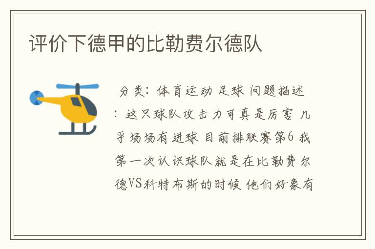 评价下德甲的比勒费尔德队