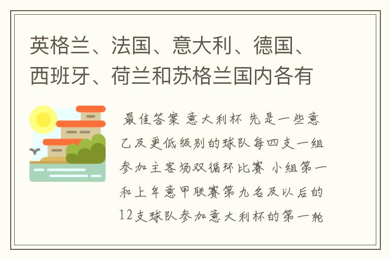 英格兰、法国、意大利、德国、西班牙、荷兰和苏格兰国内各有什么杯赛?