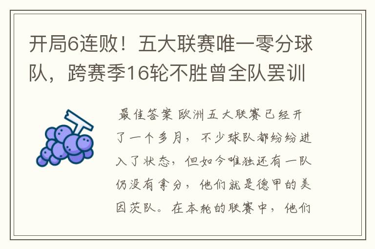 开局6连败!五大联赛唯一零分球队,跨赛季16轮不胜曾全队罢训