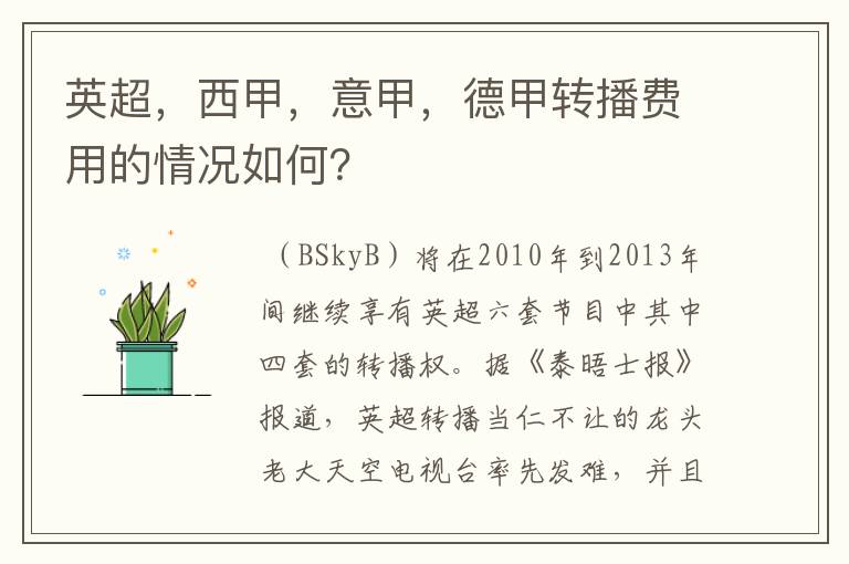 英超,西甲,意甲,德甲转播费用的情况如何?