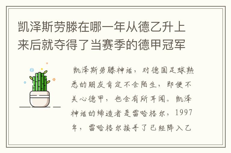 凯泽斯劳滕在哪一年从德乙升上来后就夺得了当赛季的德甲冠军?