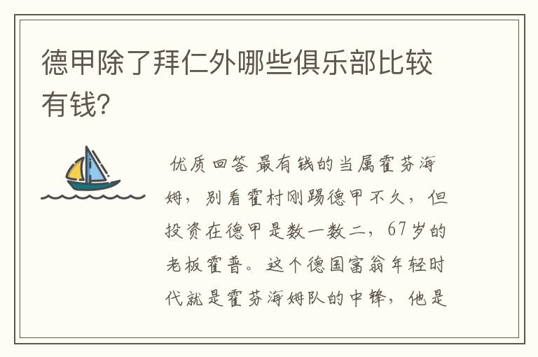 德甲除了拜仁外哪些俱乐部比较有钱?