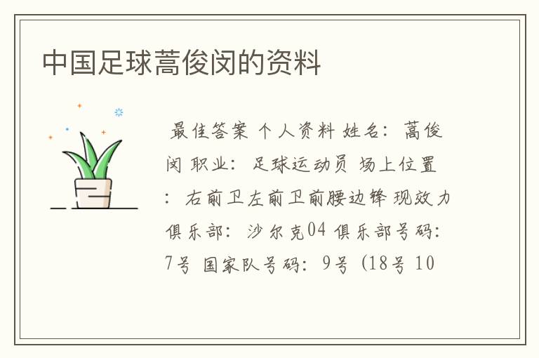 中国足球蒿俊闵的资料