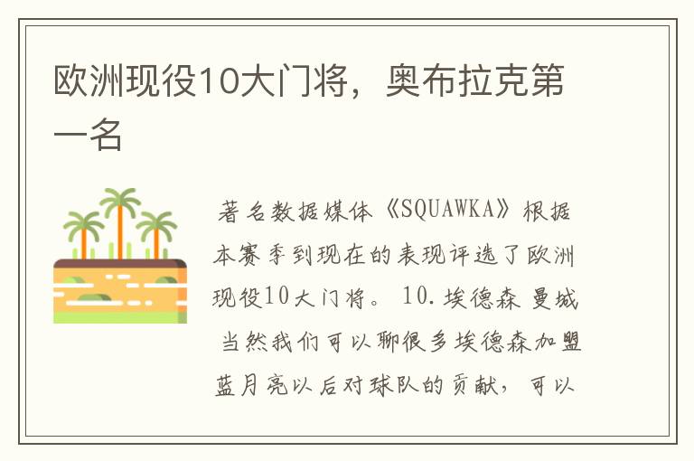 欧洲现役10大门将,奥布拉克第一名
