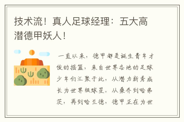 技术流!真人足球经理:五大高潜德甲妖人!