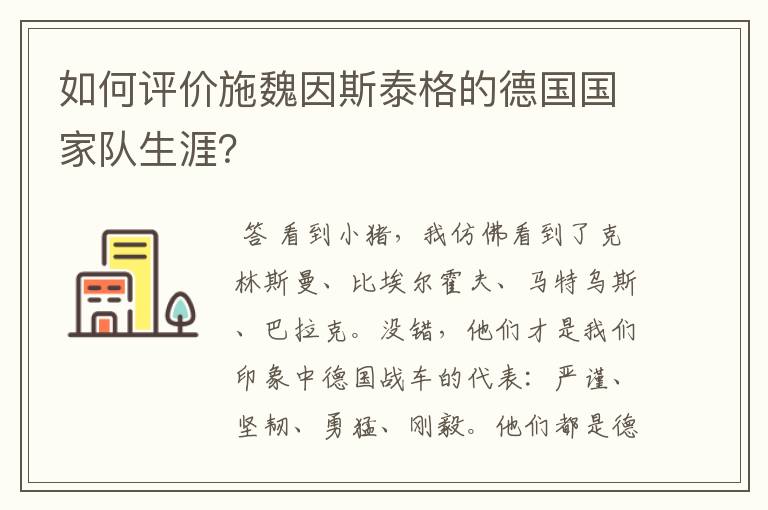 如何评价施魏因斯泰格的德国国家队生涯?