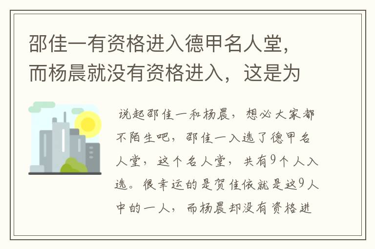 邵佳一有资格进入德甲名人堂,而杨晨就没有资格进入,这是为何?