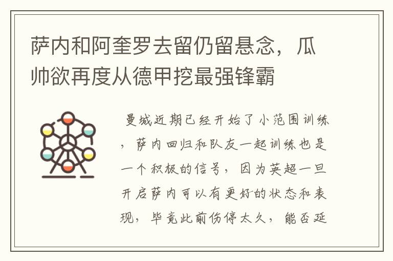 萨内和阿奎罗去留仍留悬念,瓜帅欲再度从德甲挖最强锋霸