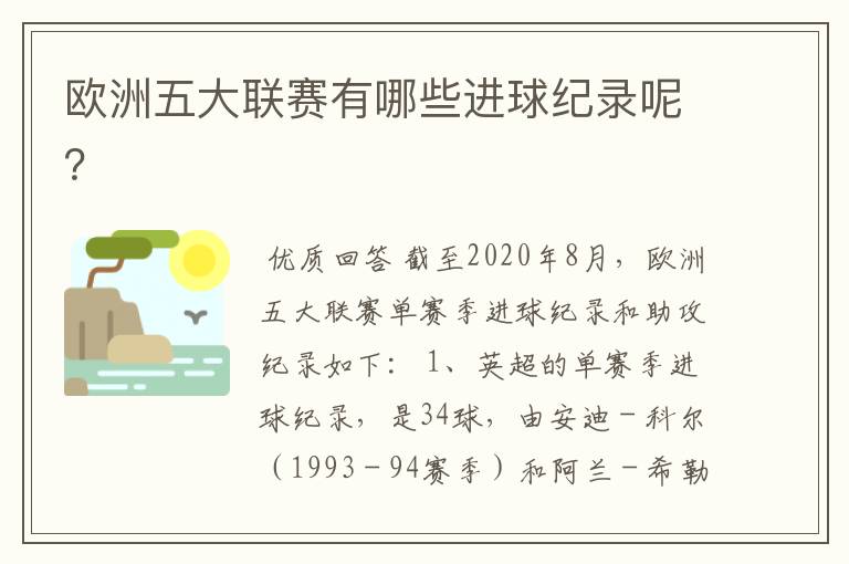 欧洲五大联赛有哪些进球纪录呢?