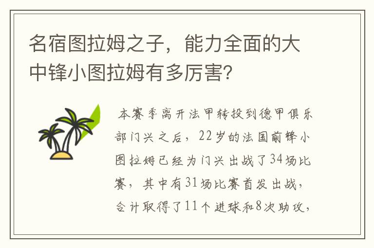 名宿图拉姆之子,能力全面的大中锋小图拉姆有多厉害?