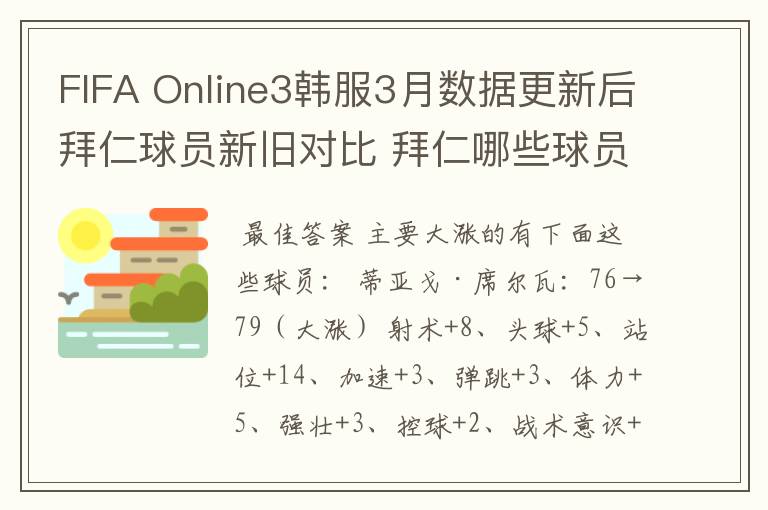 FIFA Online3韩服3月数据更新后拜仁球员新旧对比 拜仁哪些球员大涨