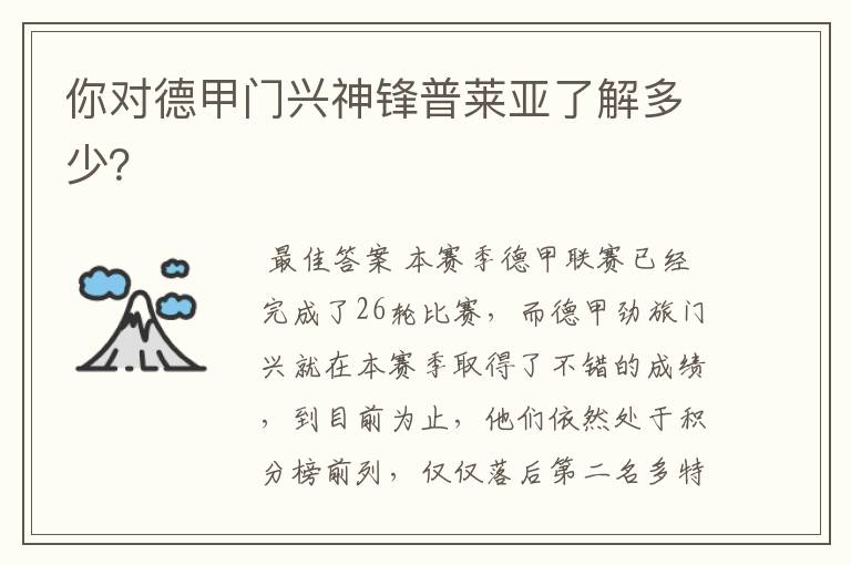 你对德甲门兴神锋普莱亚了解多少?