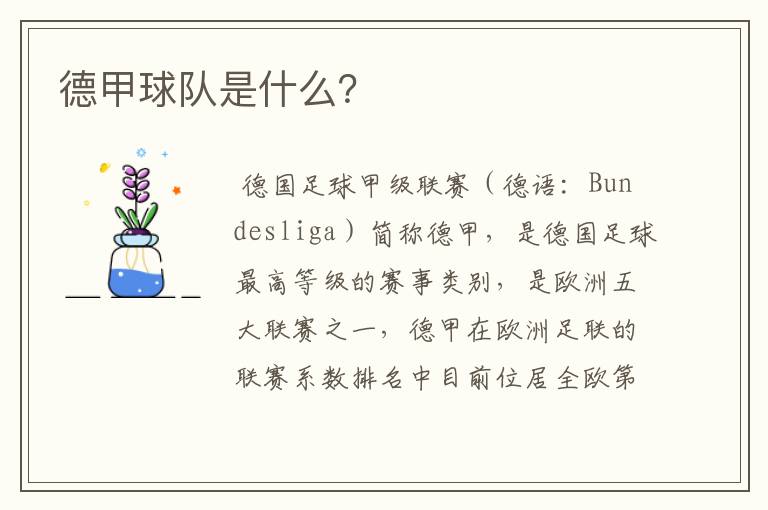 德甲球队是什么?